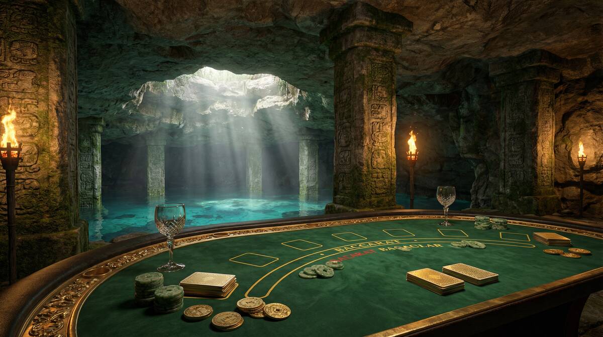 Mesa de bacará elegante en Casino NetBet con ambiente de cenote